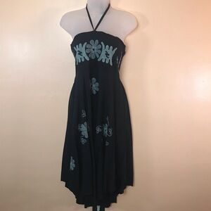 Figwood Black Gray Floral Embroidered Strapless Dress One Size OS